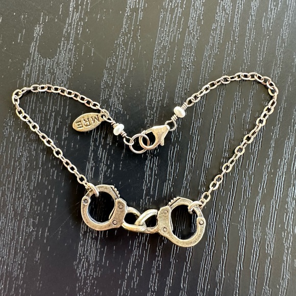 💥Bada$$ Y2K Grunge Punk Goth Criminal Mischief Silver Handcuffs Bracelet! - Picture 1 of 7